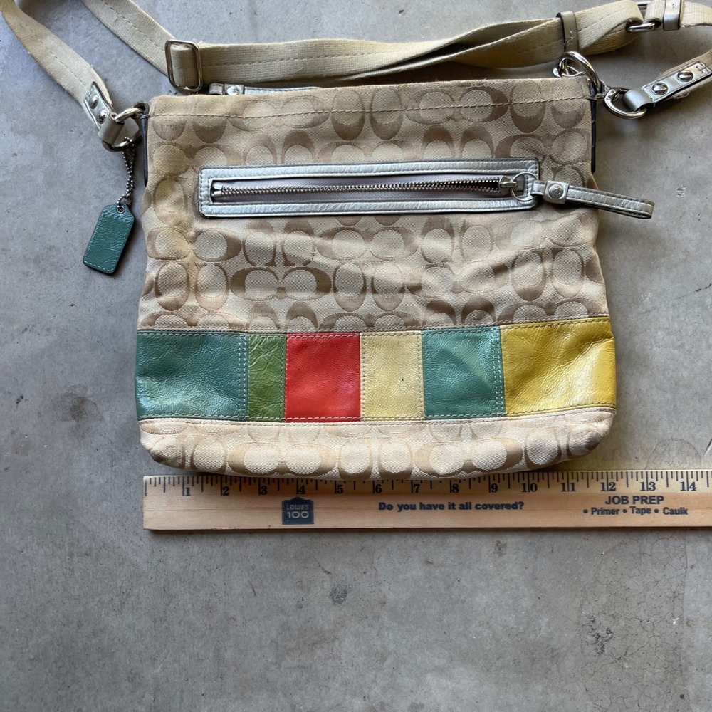 Coach Signature Monogram Multi-Color Patchwork Crossbody Bag 11176 Tan Silver - Picture 6 of 7